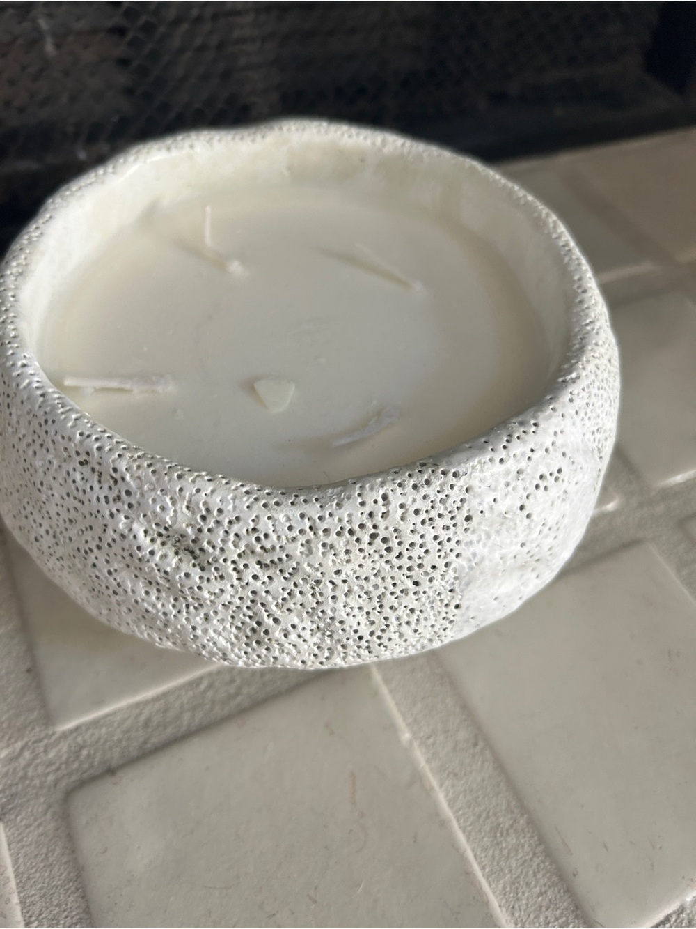 White Textured Ceramic Footed Bowl Candle - Home Art - Picture 2 of 2